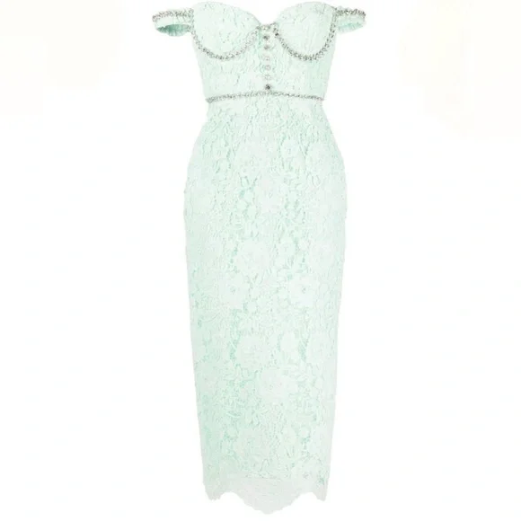 Self-Portrait | Dresses | Self Portrait Green Lace Midi Dress | Poshmark